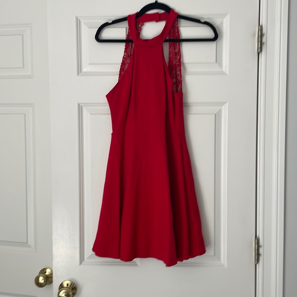 Red skater dress with lace back